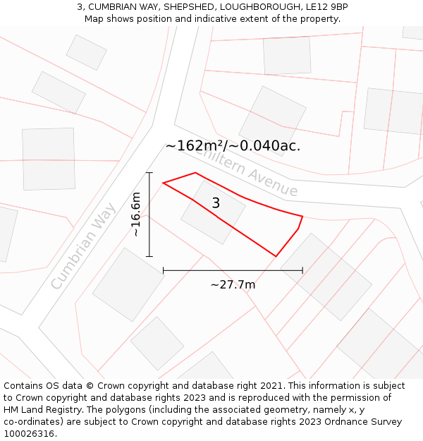 3, CUMBRIAN WAY, SHEPSHED, LOUGHBOROUGH, LE12 9BP: Plot and title map