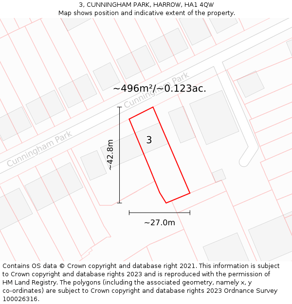 3, CUNNINGHAM PARK, HARROW, HA1 4QW: Plot and title map