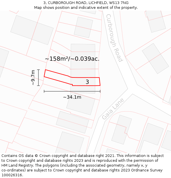 3, CURBOROUGH ROAD, LICHFIELD, WS13 7NG: Plot and title map