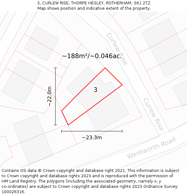 3, CURLEW RISE, THORPE HESLEY, ROTHERHAM, S61 2TZ: Plot and title map