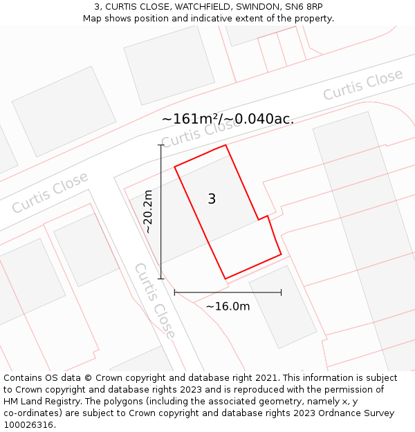 3, CURTIS CLOSE, WATCHFIELD, SWINDON, SN6 8RP: Plot and title map
