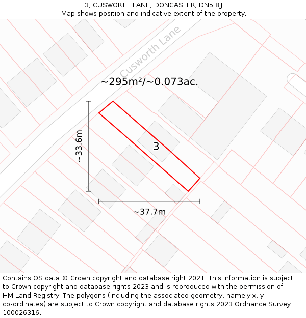 3, CUSWORTH LANE, DONCASTER, DN5 8JJ: Plot and title map