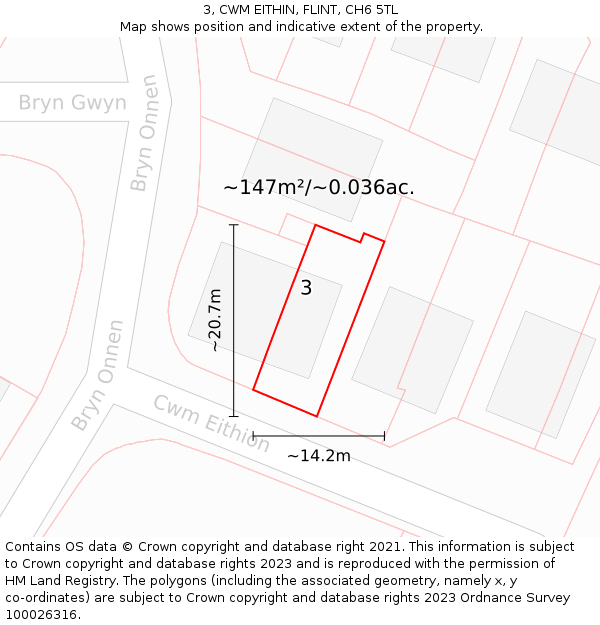 3, CWM EITHIN, FLINT, CH6 5TL: Plot and title map
