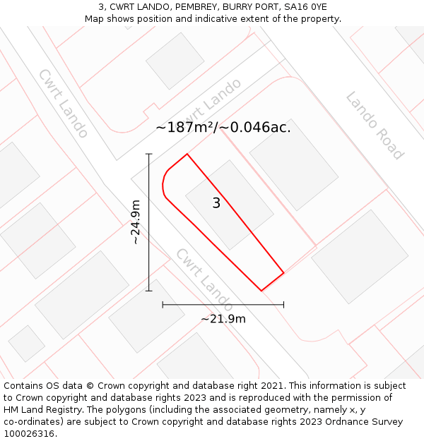 3, CWRT LANDO, PEMBREY, BURRY PORT, SA16 0YE: Plot and title map