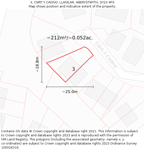 3, CWRT Y CADNO, LLANILAR, ABERYSTWYTH, SY23 4PS: Plot and title map