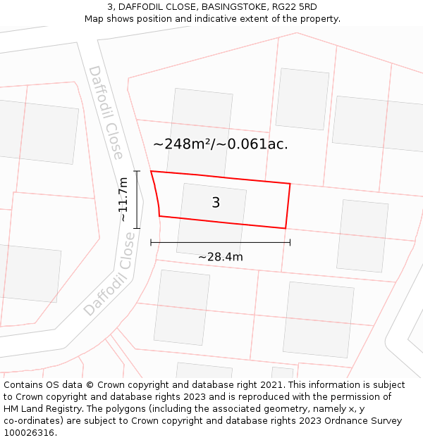 3, DAFFODIL CLOSE, BASINGSTOKE, RG22 5RD: Plot and title map