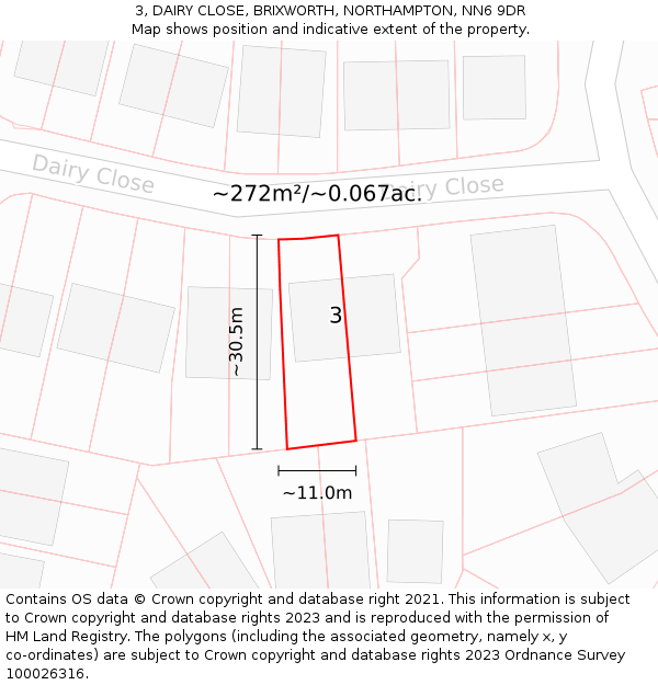 3, DAIRY CLOSE, BRIXWORTH, NORTHAMPTON, NN6 9DR: Plot and title map