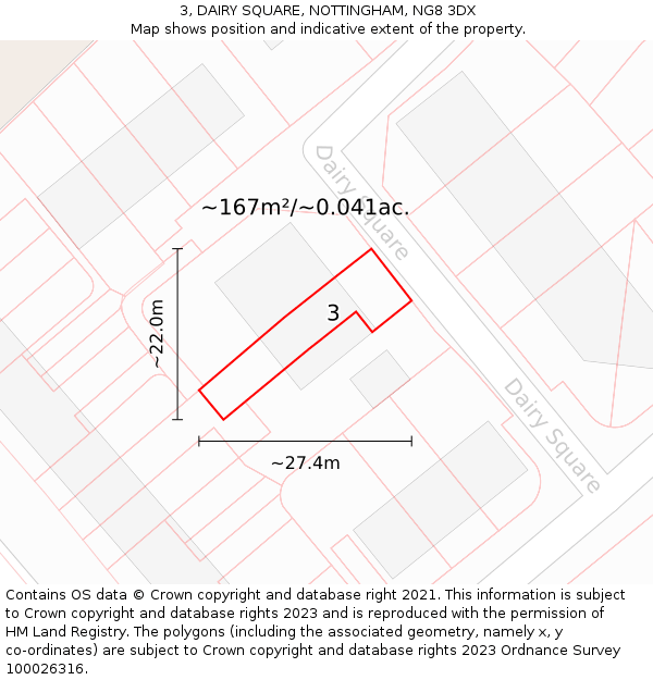 3, DAIRY SQUARE, NOTTINGHAM, NG8 3DX: Plot and title map