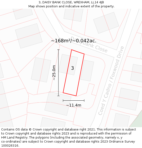 3, DAISY BANK CLOSE, WREXHAM, LL14 4JB: Plot and title map