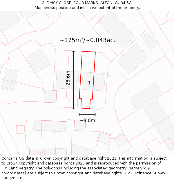 3, DAISY CLOSE, FOUR MARKS, ALTON, GU34 5GJ: Plot and title map