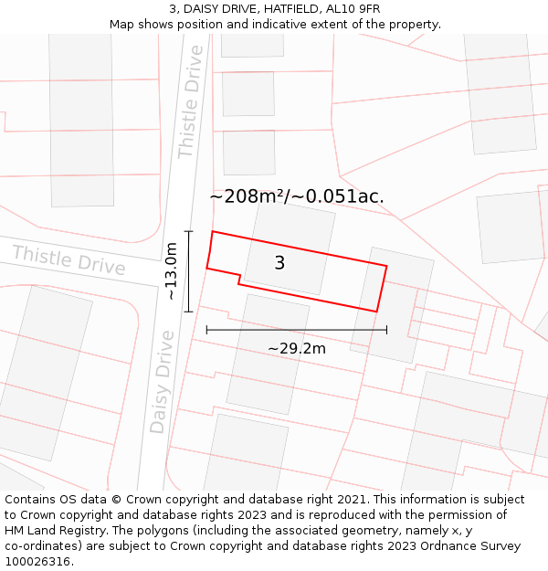 3, DAISY DRIVE, HATFIELD, AL10 9FR: Plot and title map