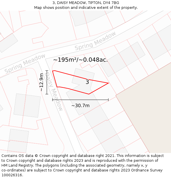 3, DAISY MEADOW, TIPTON, DY4 7BG: Plot and title map