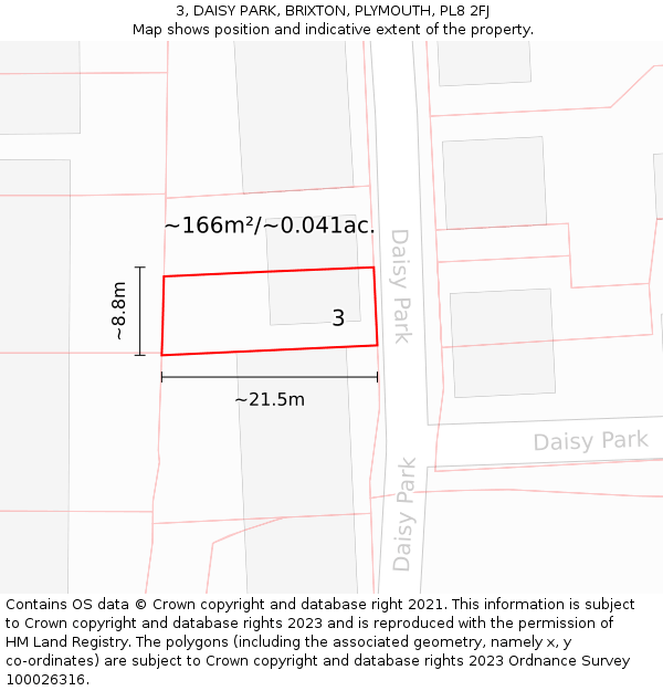 3, DAISY PARK, BRIXTON, PLYMOUTH, PL8 2FJ: Plot and title map
