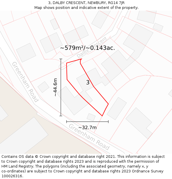3, DALBY CRESCENT, NEWBURY, RG14 7JR: Plot and title map