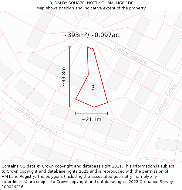 3, DALBY SQUARE, NOTTINGHAM, NG8 1DF: Plot and title map