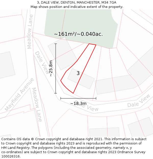 3, DALE VIEW, DENTON, MANCHESTER, M34 7GA: Plot and title map
