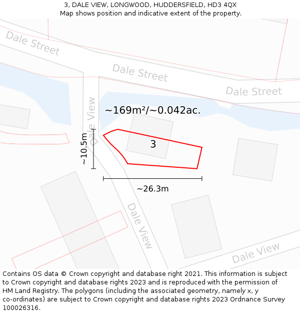 3, DALE VIEW, LONGWOOD, HUDDERSFIELD, HD3 4QX: Plot and title map