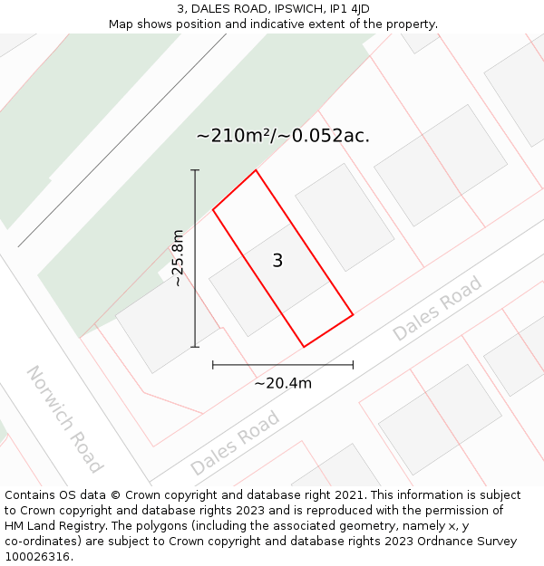3, DALES ROAD, IPSWICH, IP1 4JD: Plot and title map