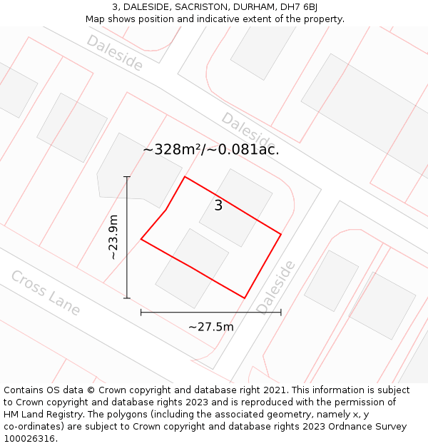 3, DALESIDE, SACRISTON, DURHAM, DH7 6BJ: Plot and title map