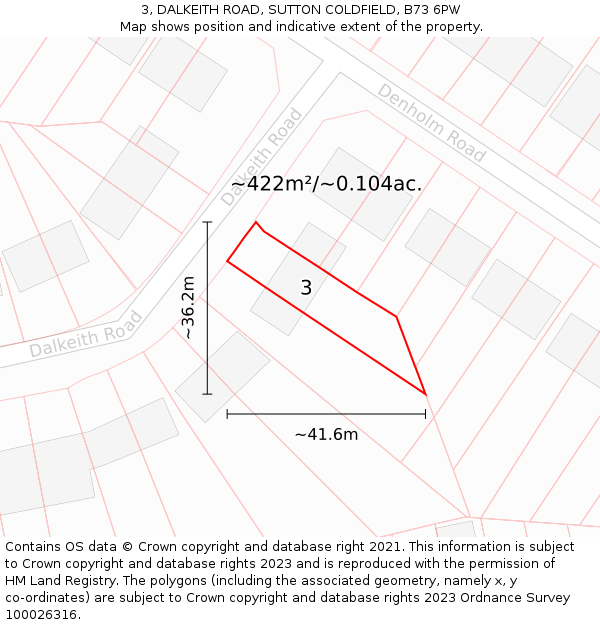 3, DALKEITH ROAD, SUTTON COLDFIELD, B73 6PW: Plot and title map