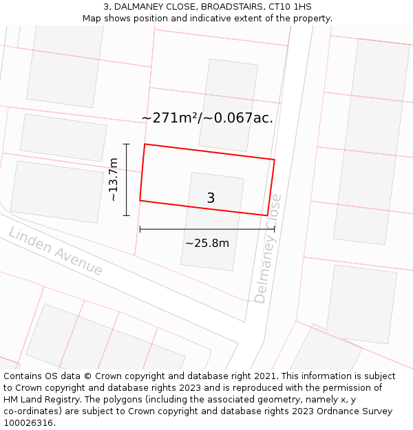 3, DALMANEY CLOSE, BROADSTAIRS, CT10 1HS: Plot and title map