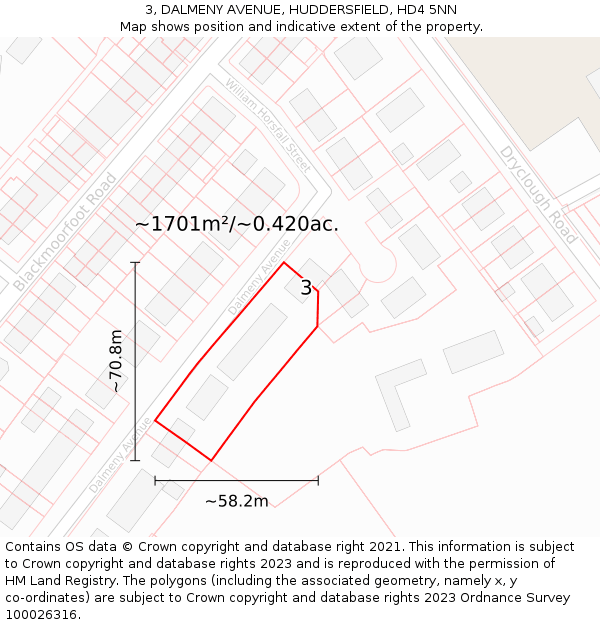 3, DALMENY AVENUE, HUDDERSFIELD, HD4 5NN: Plot and title map