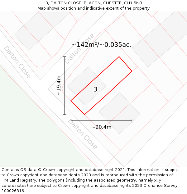 3, DALTON CLOSE, BLACON, CHESTER, CH1 5NB: Plot and title map