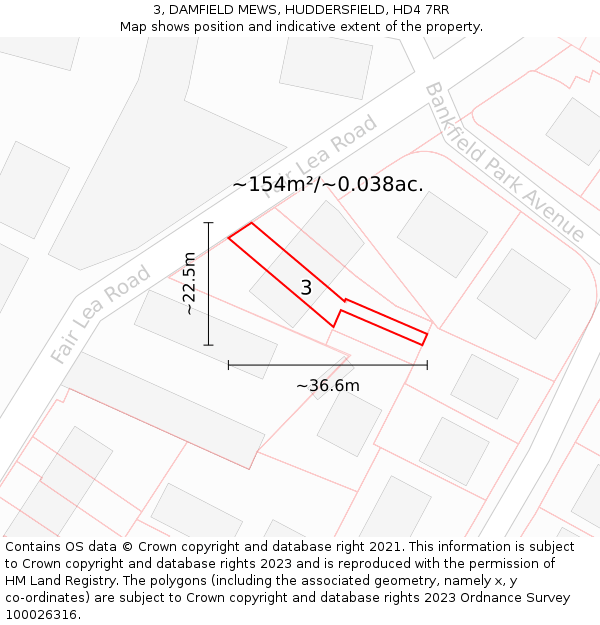 3, DAMFIELD MEWS, HUDDERSFIELD, HD4 7RR: Plot and title map