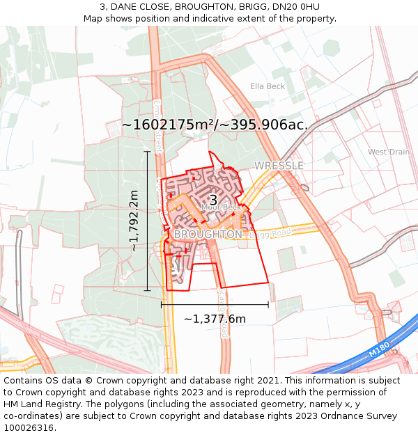 3, DANE CLOSE, BROUGHTON, BRIGG, DN20 0HU: Plot and title map
