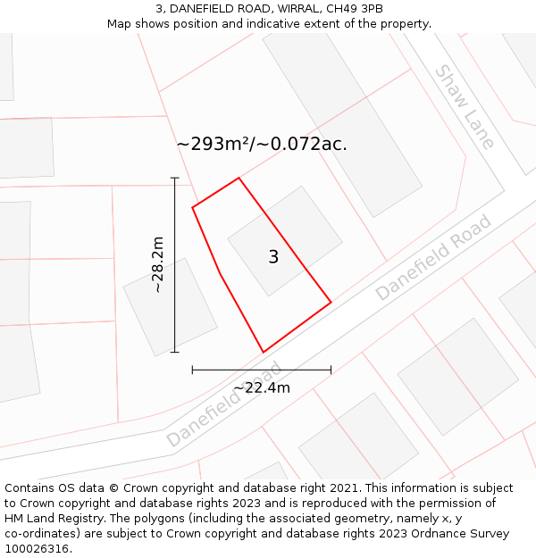 3, DANEFIELD ROAD, WIRRAL, CH49 3PB: Plot and title map