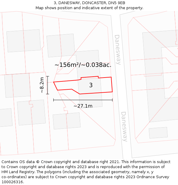 3, DANESWAY, DONCASTER, DN5 9EB: Plot and title map