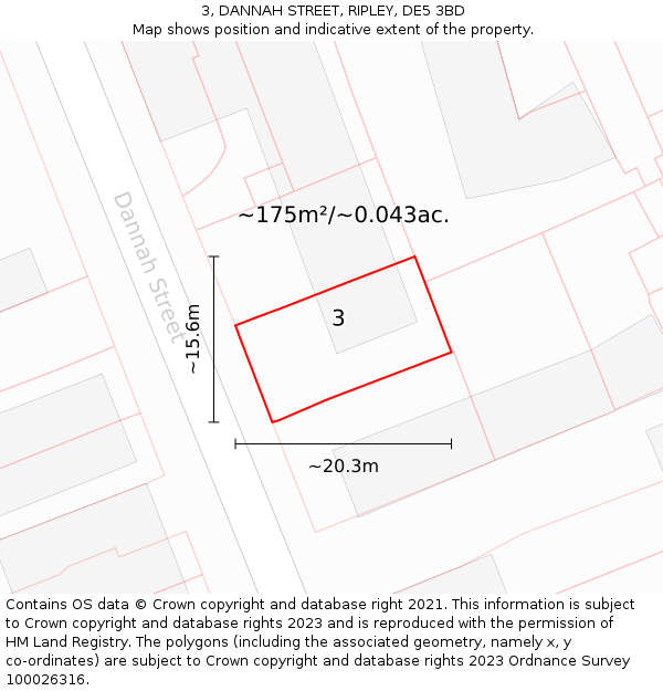 3, DANNAH STREET, RIPLEY, DE5 3BD: Plot and title map