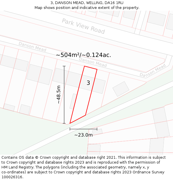 3, DANSON MEAD, WELLING, DA16 1RU: Plot and title map