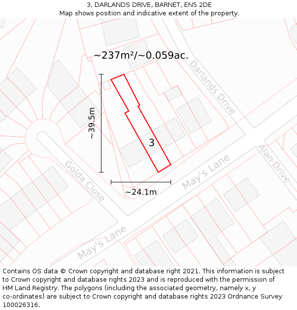 3, DARLANDS DRIVE, BARNET, EN5 2DE: Plot and title map