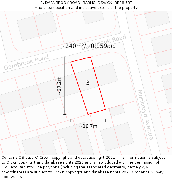 3, DARNBROOK ROAD, BARNOLDSWICK, BB18 5RE: Plot and title map