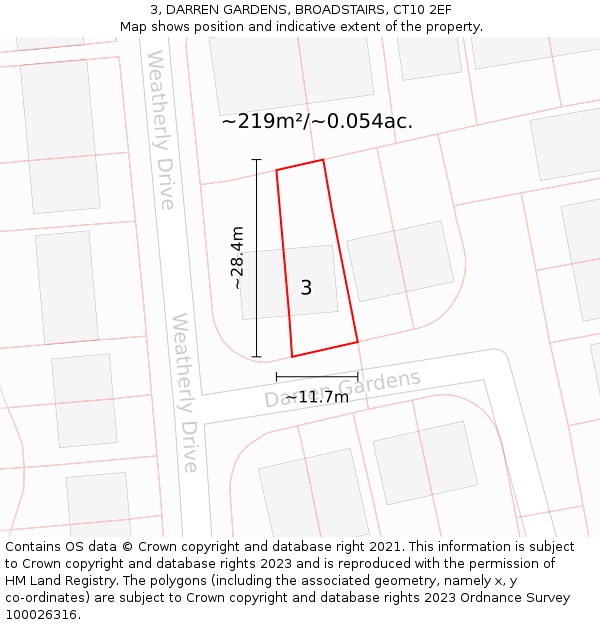 3, DARREN GARDENS, BROADSTAIRS, CT10 2EF: Plot and title map