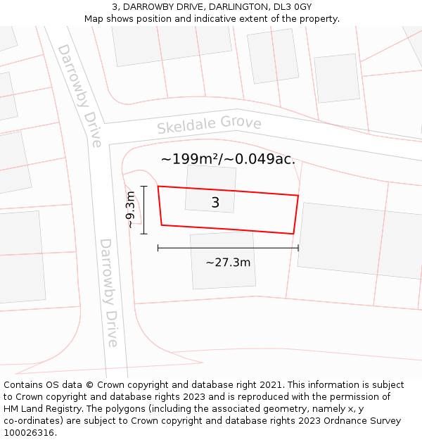 3, DARROWBY DRIVE, DARLINGTON, DL3 0GY: Plot and title map