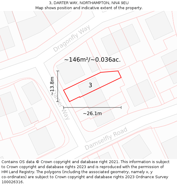 3, DARTER WAY, NORTHAMPTON, NN4 9EU: Plot and title map