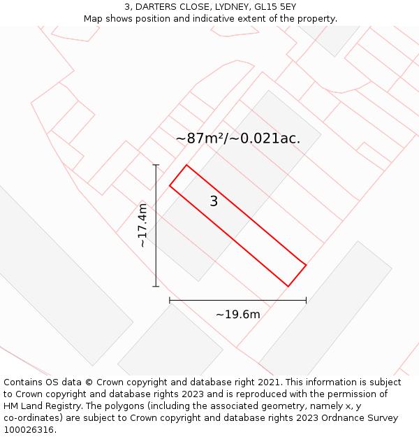 3, DARTERS CLOSE, LYDNEY, GL15 5EY: Plot and title map