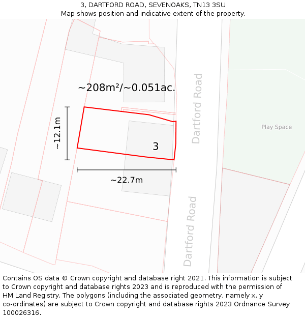 3, DARTFORD ROAD, SEVENOAKS, TN13 3SU: Plot and title map