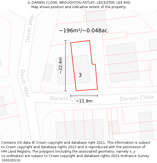 3, DARWIN CLOSE, BROUGHTON ASTLEY, LEICESTER, LE9 6XD: Plot and title map