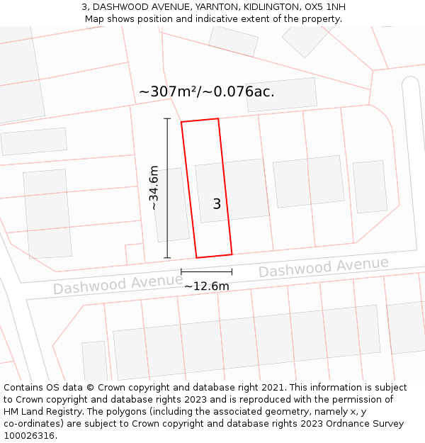 3, DASHWOOD AVENUE, YARNTON, KIDLINGTON, OX5 1NH: Plot and title map
