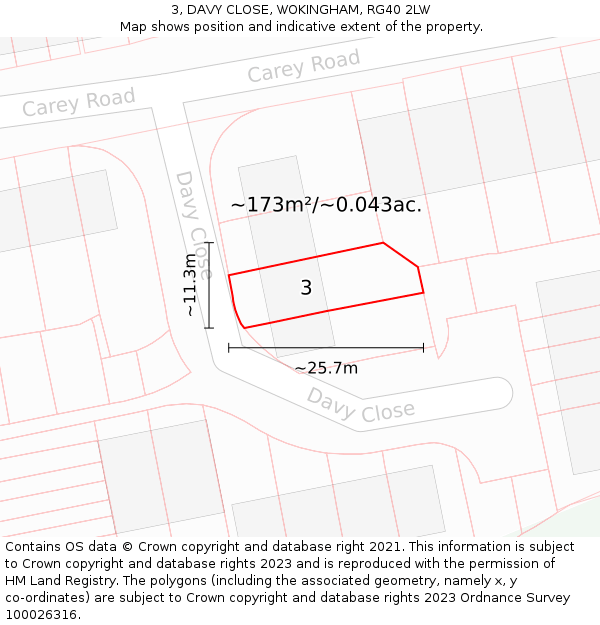 3, DAVY CLOSE, WOKINGHAM, RG40 2LW: Plot and title map