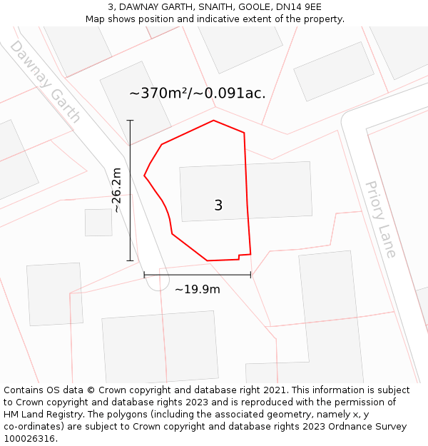 3, DAWNAY GARTH, SNAITH, GOOLE, DN14 9EE: Plot and title map