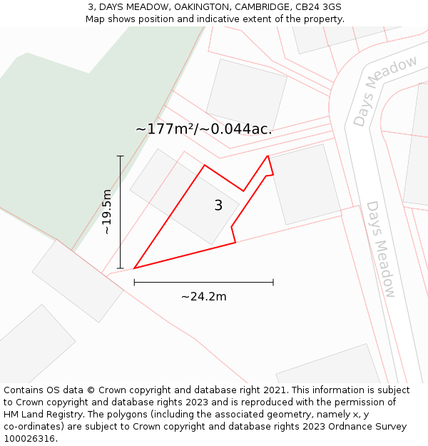 3, DAYS MEADOW, OAKINGTON, CAMBRIDGE, CB24 3GS: Plot and title map