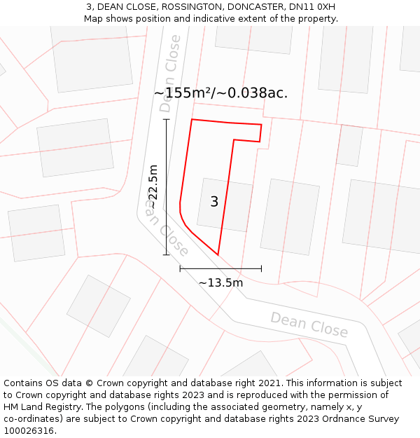 3, DEAN CLOSE, ROSSINGTON, DONCASTER, DN11 0XH: Plot and title map