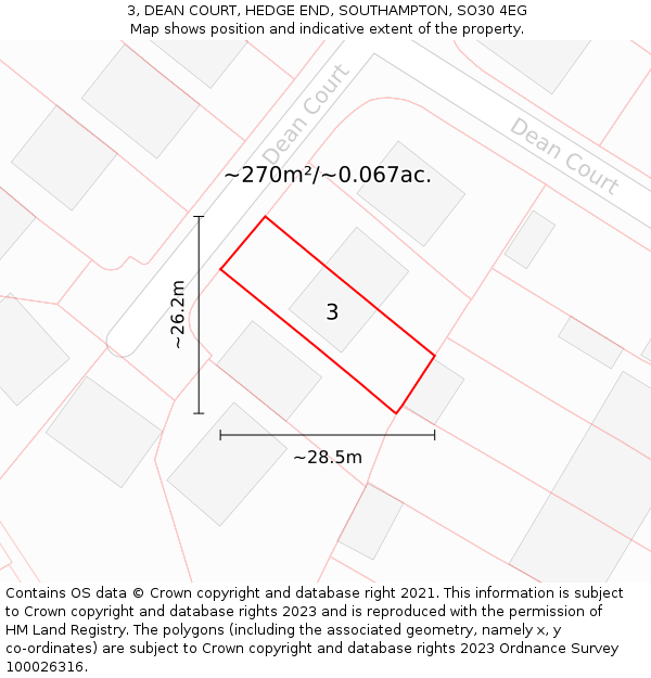 3, DEAN COURT, HEDGE END, SOUTHAMPTON, SO30 4EG: Plot and title map