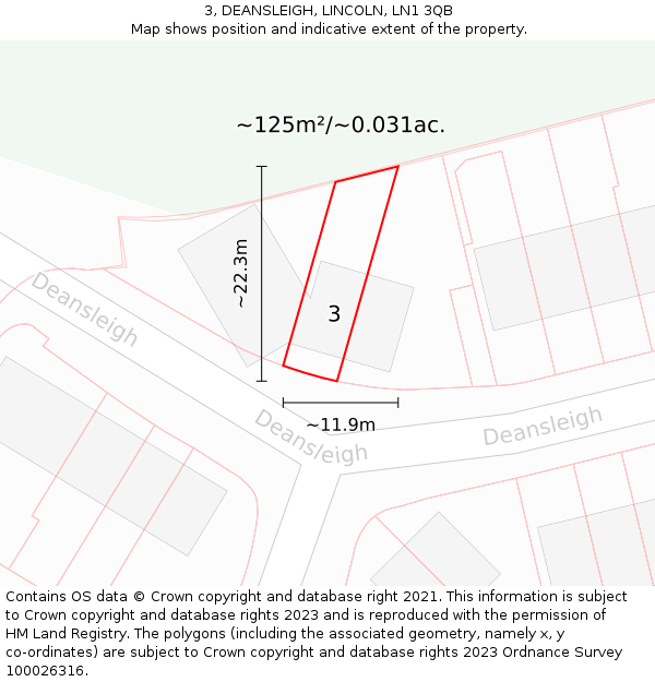 3, DEANSLEIGH, LINCOLN, LN1 3QB: Plot and title map