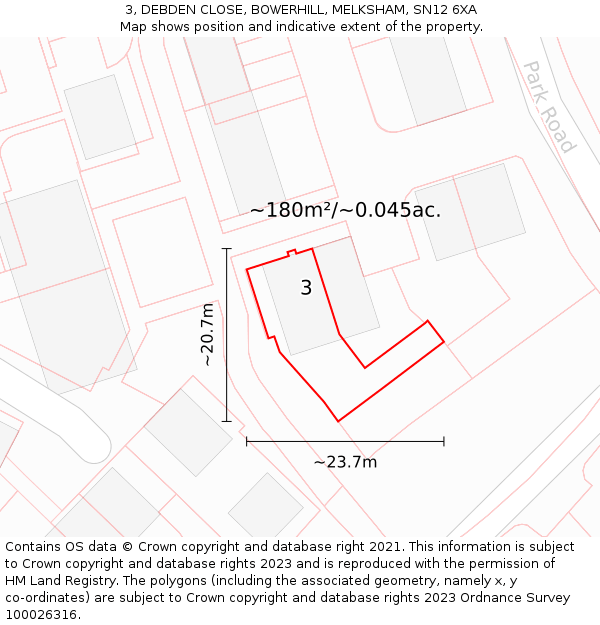 3, DEBDEN CLOSE, BOWERHILL, MELKSHAM, SN12 6XA: Plot and title map