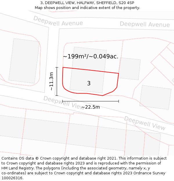 3, DEEPWELL VIEW, HALFWAY, SHEFFIELD, S20 4SP: Plot and title map